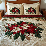 3-Piece Quilted Bed Set - Poinsettia Charm