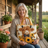 Quilted Bag - Highland Cow with Sunflowers