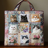 Cozy Flower Cat Quilted Tote Bag