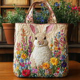 Rabbit Flower Quilted Tote Bag