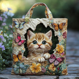 Butterfly Cat Quilted Tote Bag