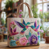 Hummingbird Flower Garden Quilted Tote Bag