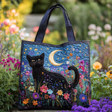 Moonlit Black Cat Quilted Tote Bag
