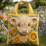 Baby Cow Sunflower Quilted Tote Bag