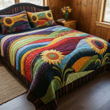 3-Piece Quilted Bed Set - Sunflower Field