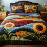 3-Piece Quilted Bed Set - Sunflower Field