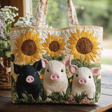 Sunflower and Pigs Quilted Tote Bag