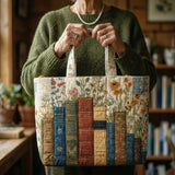 Artisan Quilted Bag - Books and Flowers