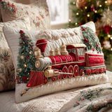 Padded Cushion Cover - Festive Steam Locomotive